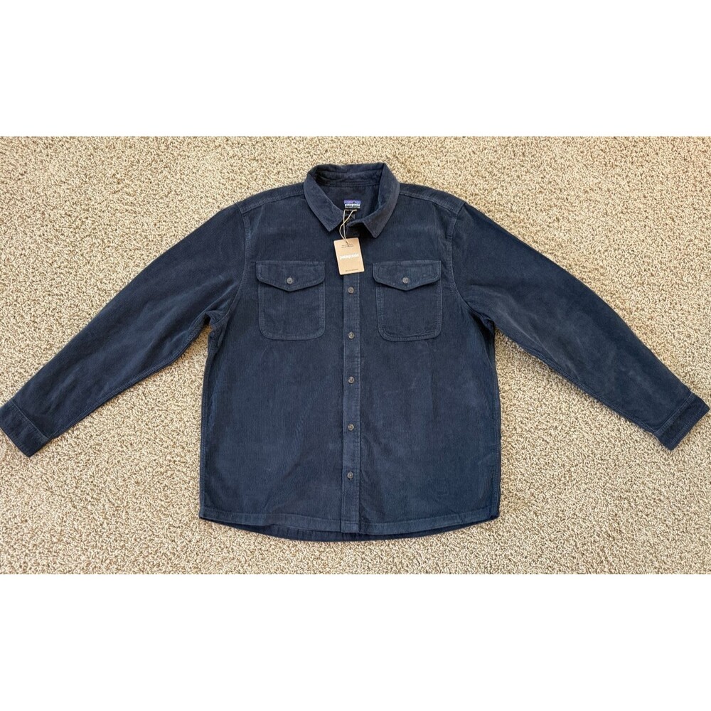 NEW Patagonia Corduroy Shirt Men Sz XL Smolder Blue Organic Cotton Long Sleeve